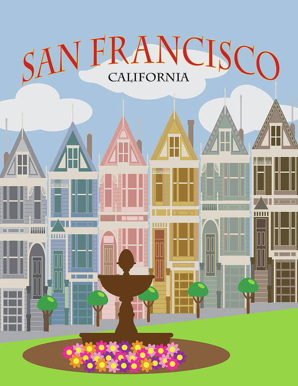 Painted Ladies Art Print featuring the photograph San Francisco Painted Ladies Poster Illustration by Jit Lim