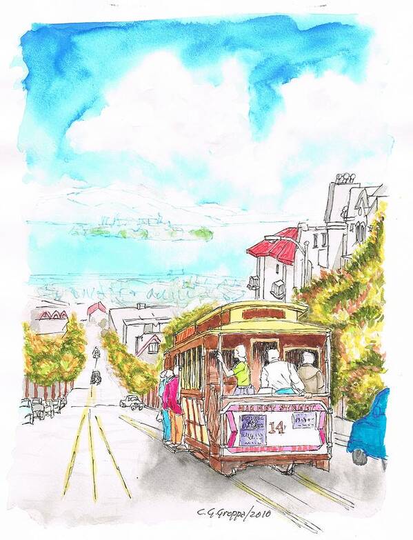 Outdoor Art Print featuring the painting San Francisco trolley - California by Carlos G Groppa