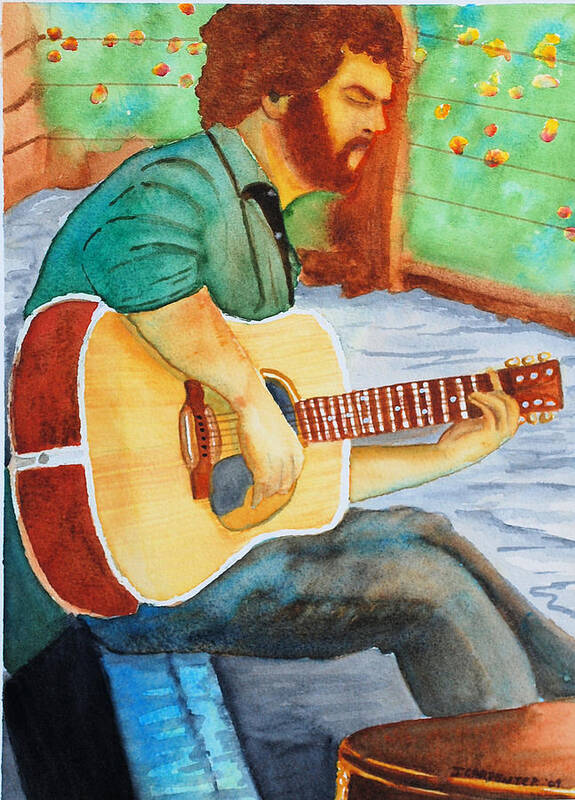 Guitar Art Print featuring the painting Santa Cruz Guitar Man by Gerald Carpenter