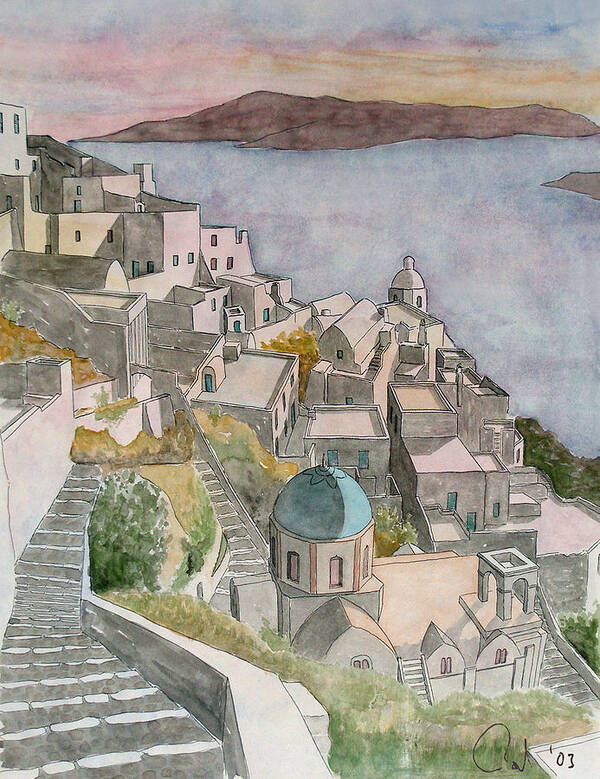 Watercolor Art Print featuring the painting Santorini by Rod Jones