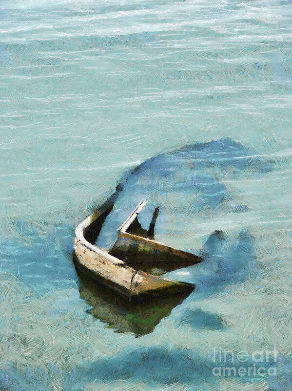 Painting Art Print featuring the painting Sea and boat by Dimitar Hristov