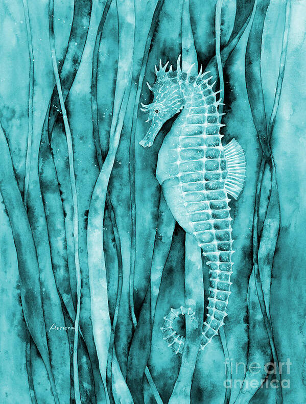 Seahorse Art Print featuring the painting Seahorse in Blue by Hailey E Herrera