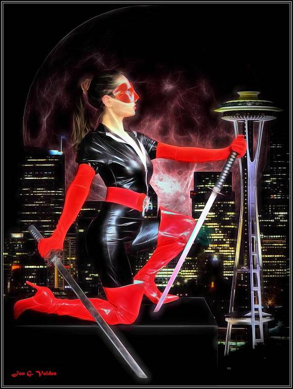 Fantasy Art Print featuring the painting Seattle Avenger by Jon Volden