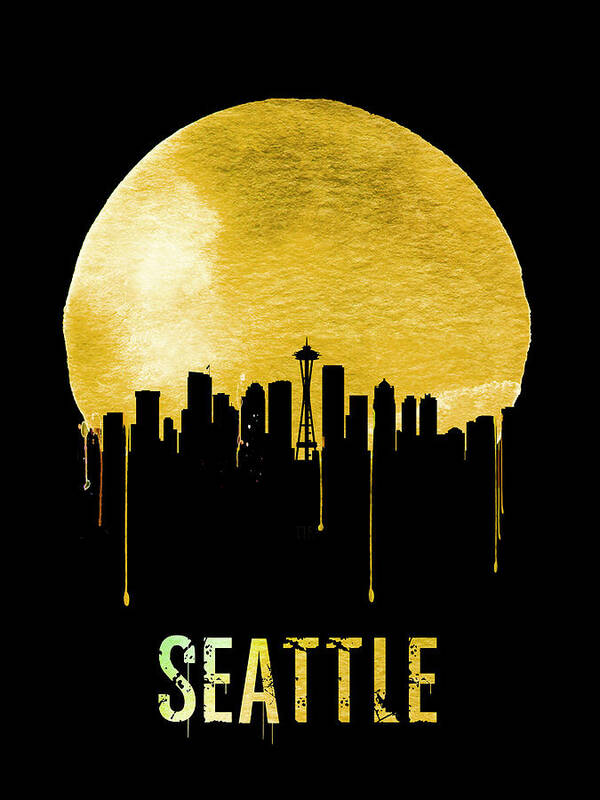 Seattle Art Print featuring the painting Seattle Skyline Yellow by Naxart Studio