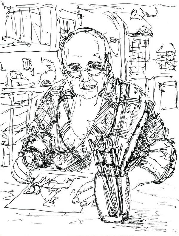  Art Print featuring the drawing Self Portrait Six AM my Kitchen by Randy Sprout