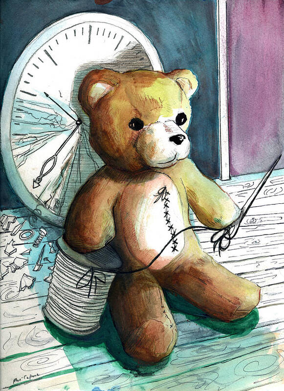 Bear Art Print featuring the painting Sewn Up Teddy Bear by Rene Capone