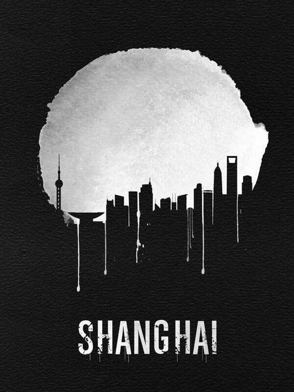 Shanghai Art Print featuring the digital art Shanghai Skyline Black by Naxart Studio