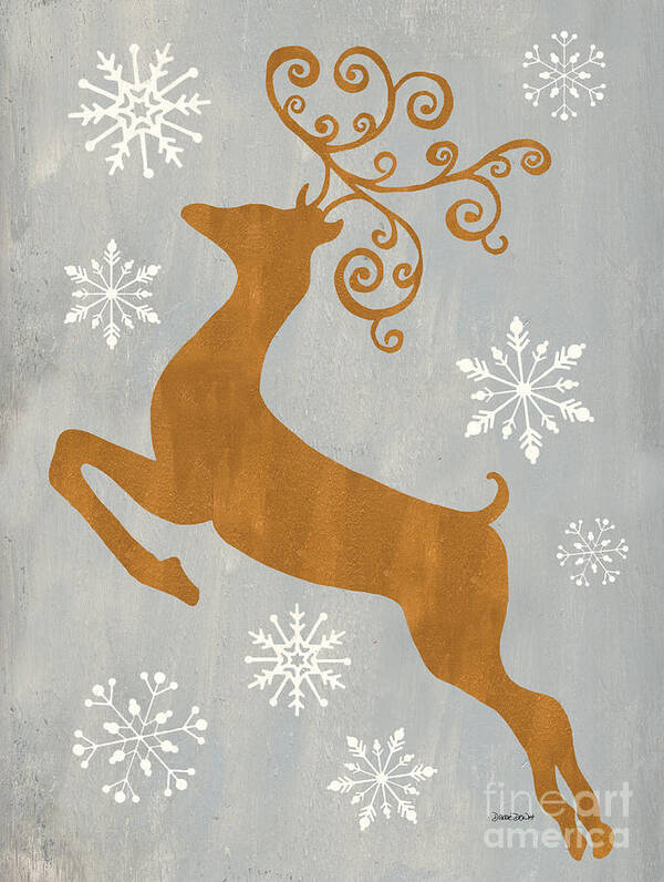 Presents Art Print featuring the painting Silver Gold Reindeer by Debbie DeWitt