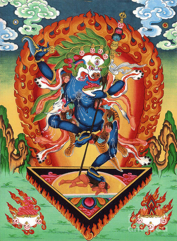 Thangka Art Print featuring the painting Simhamukha - Lion Face Dakini by Sergey Noskov