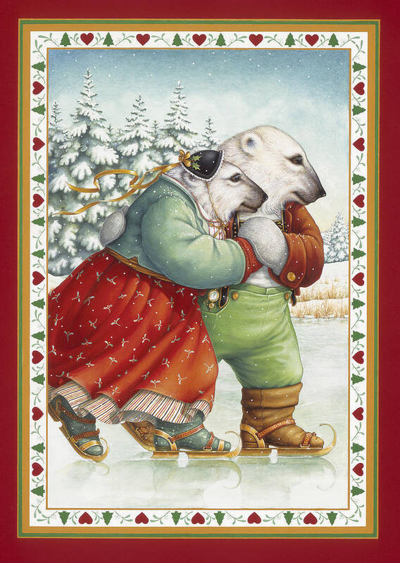 Polar Bears Art Print featuring the painting Skating Bears by Lynn Bywaters