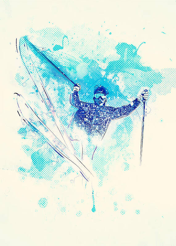 Ski Art Print featuring the mixed media Skiing Down the Hill by BONB Creative