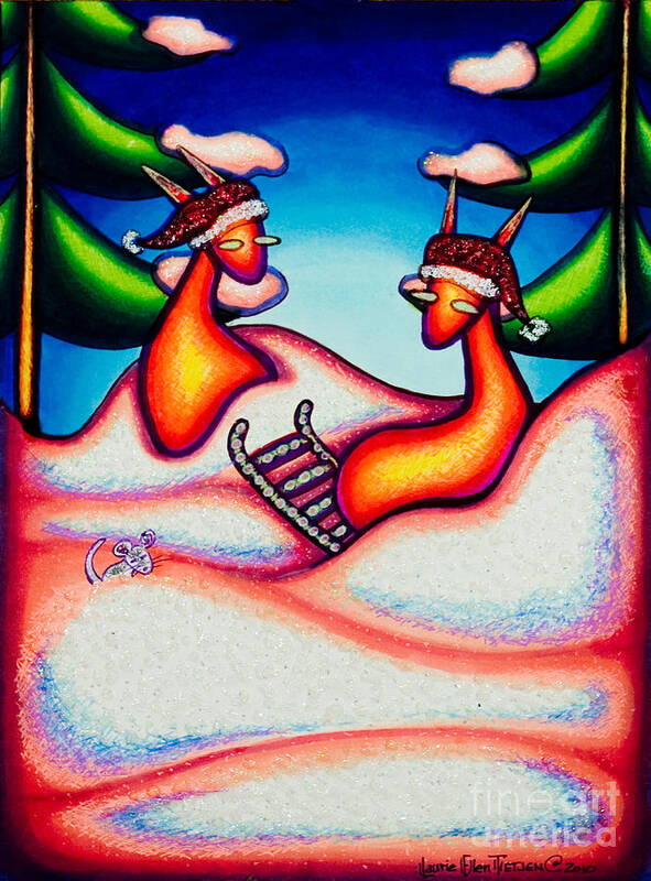 Cats Art Print featuring the drawing Sledding Kats by Laurie Tietjen