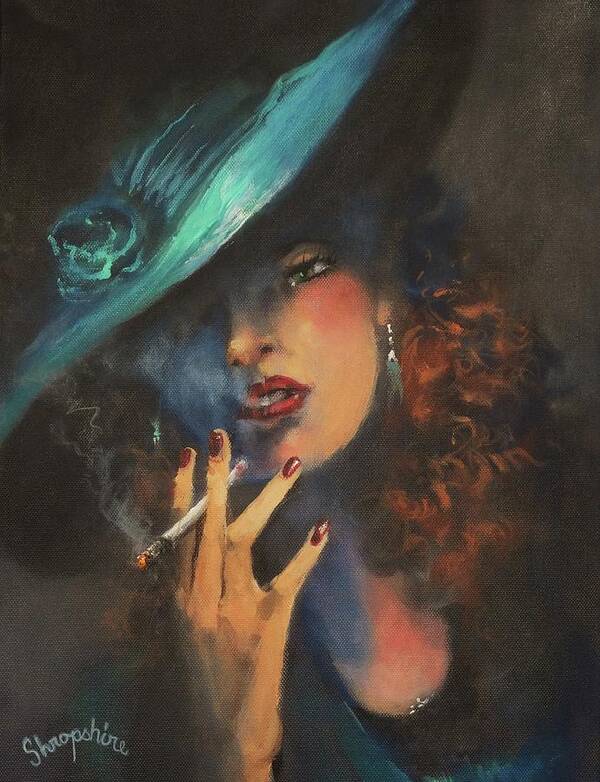 Woman Smoking Cigarette Art Print featuring the painting Smoke Gets In Your Eyes by Tom Shropshire