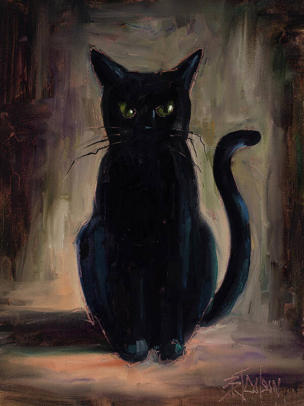Black Cat Art Print featuring the painting Snickers by Billie Colson