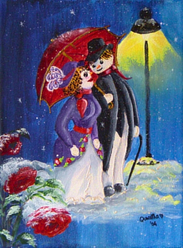 Snow Art Print featuring the painting Snow Couple by Quwatha Valentine