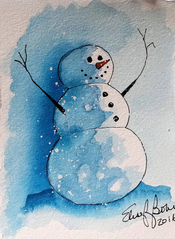 Snowman Art Print featuring the painting Snowman 2016  5 by Elise Boam