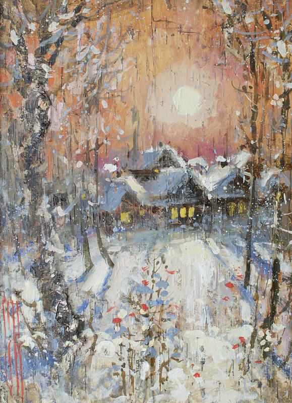Russia Art Print featuring the painting Snowy Village by Ilya Kondrashov