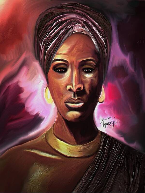 Woman.turban Art Print featuring the painting Somber Moment by Laura Fatta