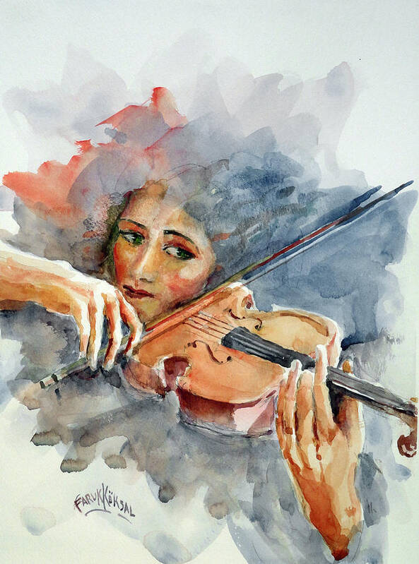 Violin Art Print featuring the painting Sound Of Violin... by Faruk Koksal