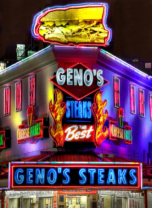Philadelphia Art Print featuring the photograph South Philly Skyline - Geno's Steaks-1 - Ninth and Passyunk in South Philadelphia by Michael Mazaika