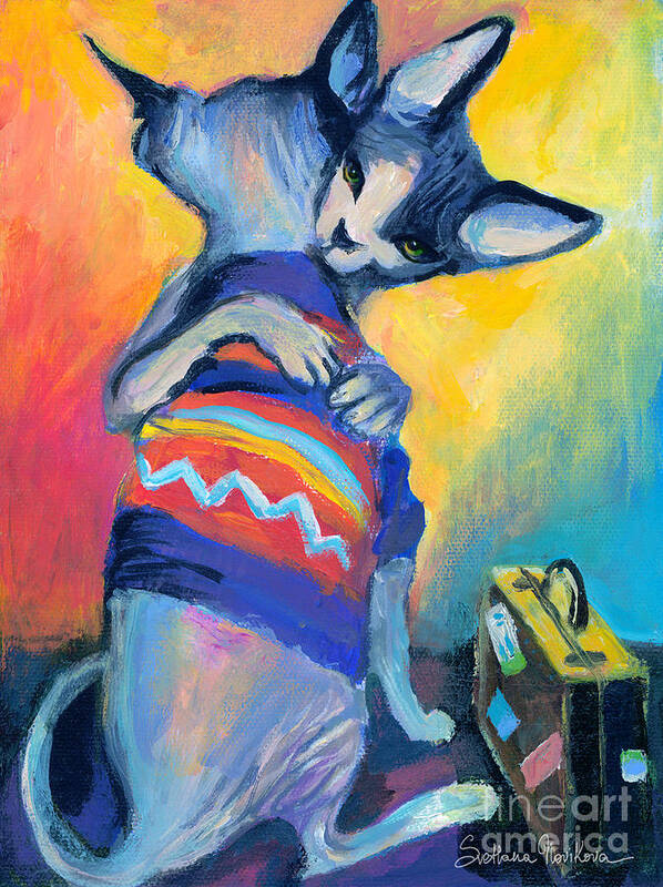 Sphynx Cat Picture Art Print featuring the painting Sphynx Cats Friends by Svetlana Novikova