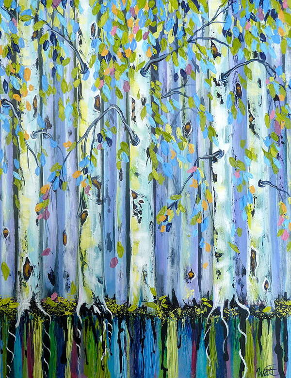 Birch Trees Art Print featuring the painting Spiritual Signposts by Tammy Watt