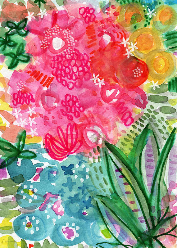 Flowers Art Print featuring the painting Spring Garden- watercolor art by Linda Woods