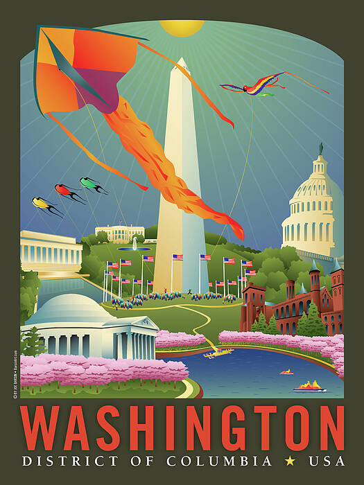 Kite Festival Art Print featuring the digital art Spring in Washington D.C. by Joe Barsin