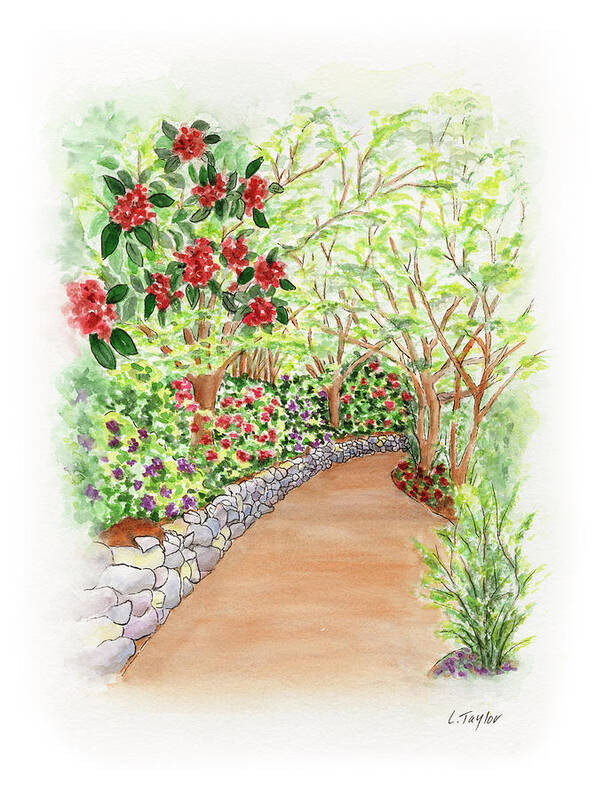 Lithia Park Art Print featuring the painting Spring Rhodies by Lori Taylor