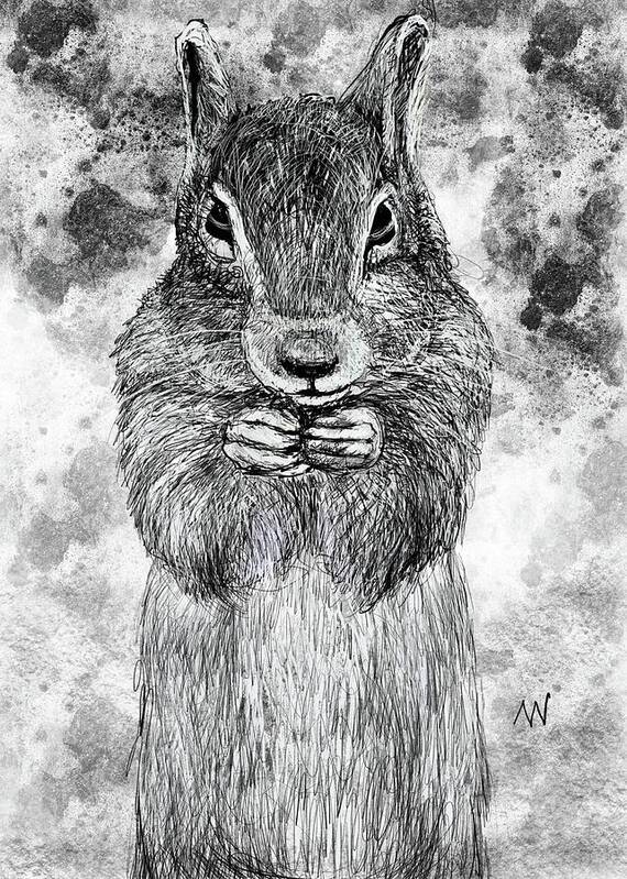 Squirrel Art Print featuring the digital art Squirrel Snacking by AnneMarie Welsh