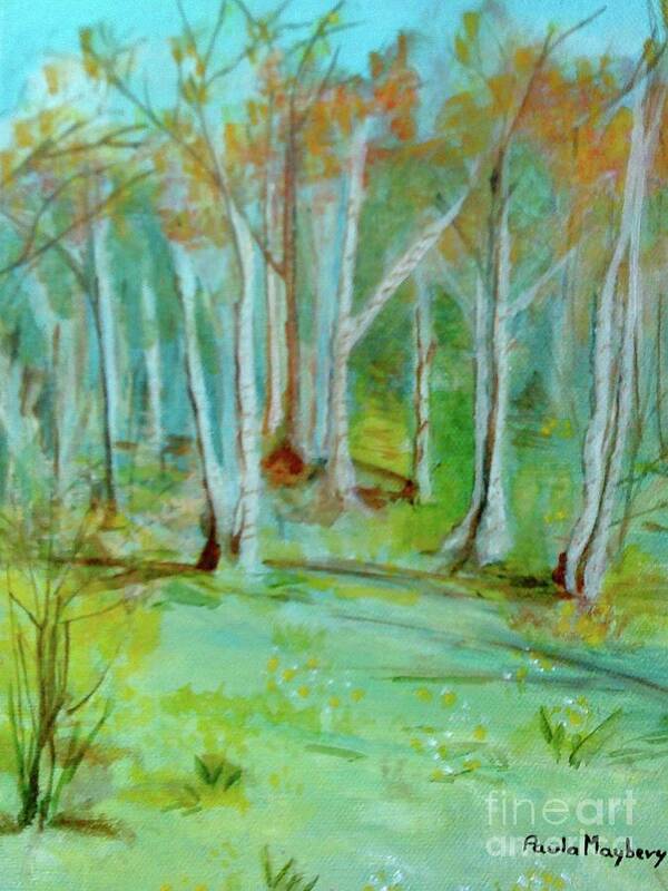 Stawick Lakes Art Print featuring the painting Stanwick Lakes Trees by Paula Maybery