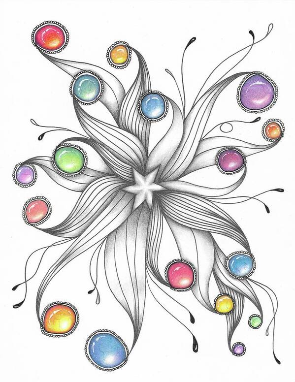 Zentangle Art Print featuring the drawing Starburst by Jan Steinle