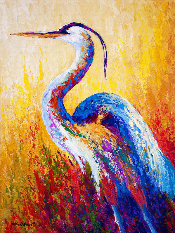 Heron Art Print featuring the painting Steady Gaze - Great Blue Heron by Marion Rose