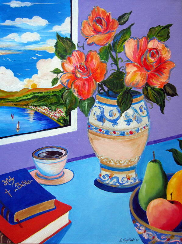 Still Life Art Print featuring the painting Still life with Holy Bible by Roberto Gagliardi