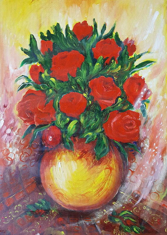 Still Life Art Print featuring the painting Still life with roses by Rita Fetisov
