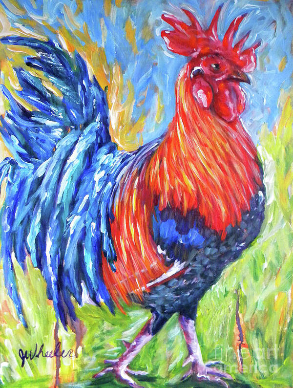 Rooster Art Print featuring the painting Struttin by JoAnn Wheeler