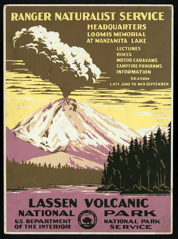 Lassen Art Print featuring the painting Lassen Volcanic National Park - Vintage Poster by Studio Grafiikka