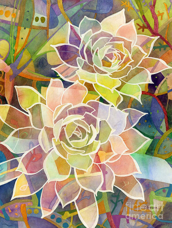 Hens And Chicks Art Print featuring the painting Succulent Mirage 2 by Hailey E Herrera