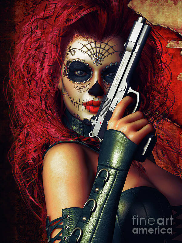 Sugar Doll Art Print featuring the digital art Sugar Doll Long Night of the Dead by Shanina Conway