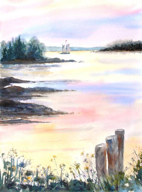 Maine Art Print featuring the painting Summer evening by Diane Kirk
