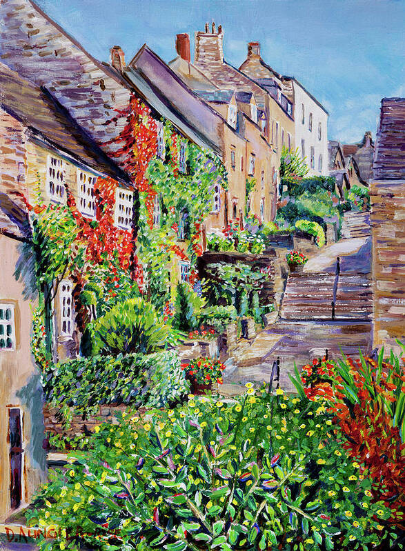 Acrylic Art Print featuring the painting Summer - Looking Up The Chipping Steps, Tetbury by Seeables Visual Arts
