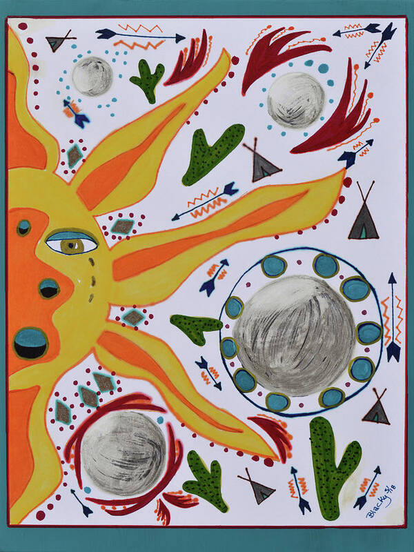Southwest Art Art Print featuring the mixed media Sun And Moons by Donna Blackhall
