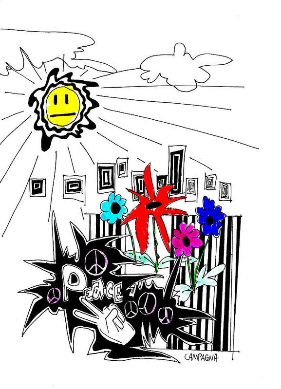 Marker Art Print featuring the drawing Sun Shiny Day by Teddy Campagna