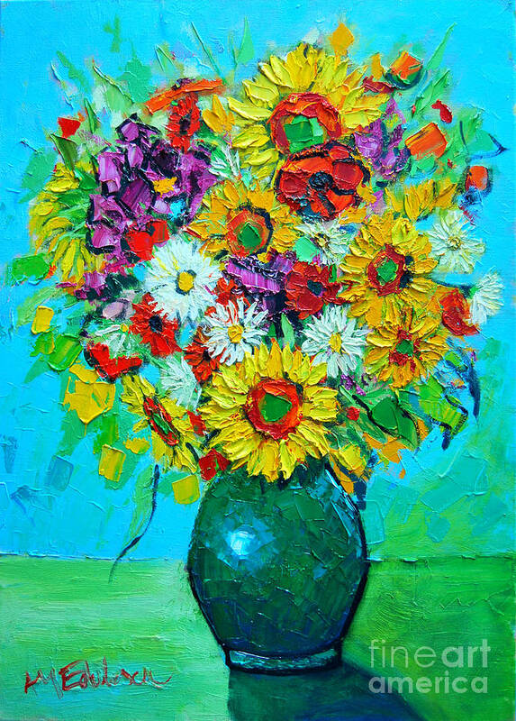 Floral Art Print featuring the painting Sunflowers And Daises by Ana Maria Edulescu