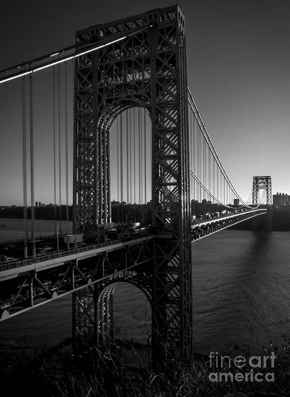 George Washington Bridge Art Print featuring the photograph Sunrise on the GWB, NYC - BW Portrait by James Aiken