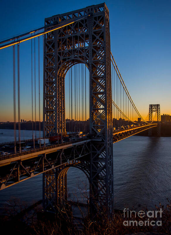 George Washington Bridge Art Print featuring the photograph Sunrise on the GWB, NYC - Portrait by James Aiken