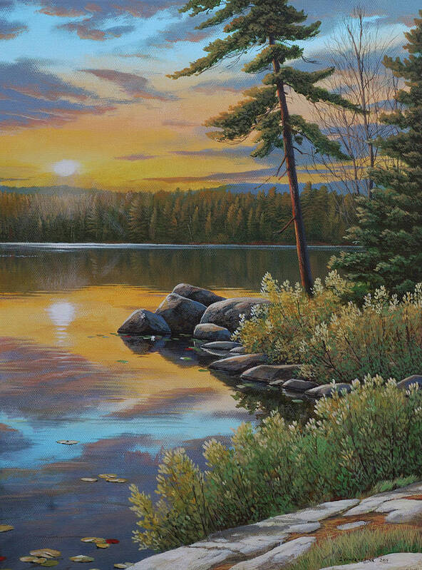 Jake Vandenbrink Art Print featuring the painting Sunset Reflections by Jake Vandenbrink