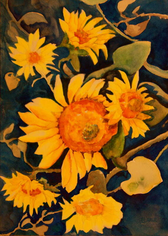 Flowers Art Print featuring the painting Sunshine on a gray day by Dan Earle