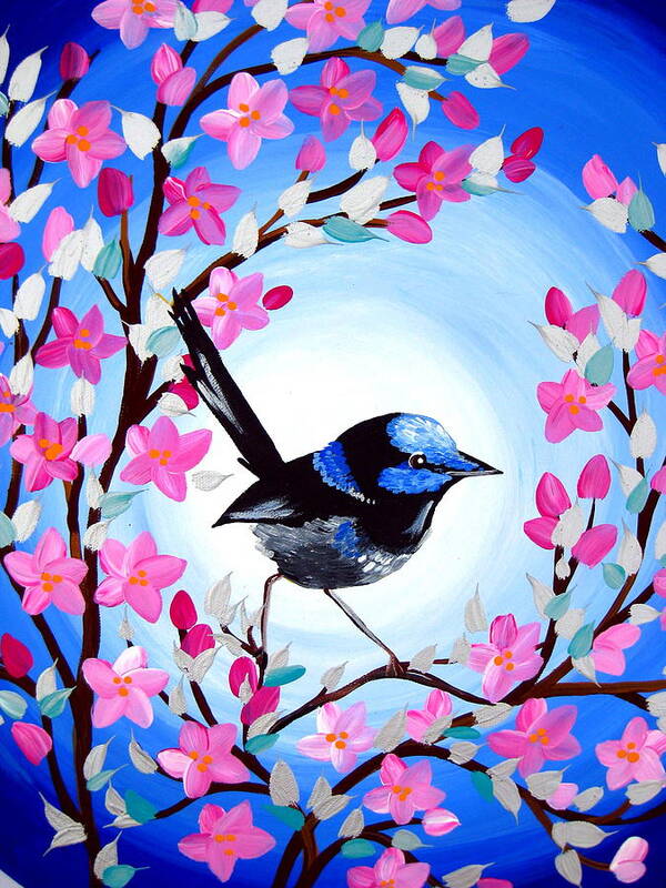 Finch Prints Art Print featuring the painting Superb Fairy Wren by Cathy Jacobs