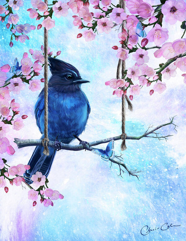 Bird Art Print featuring the painting Swing into Spring by Chris Cole